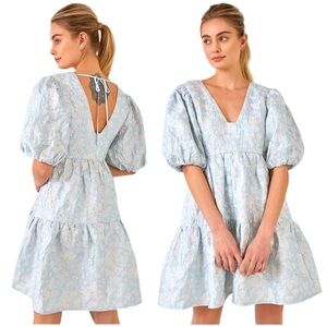 Endless Rose Light Blue Puff Sleeve Mini Dress